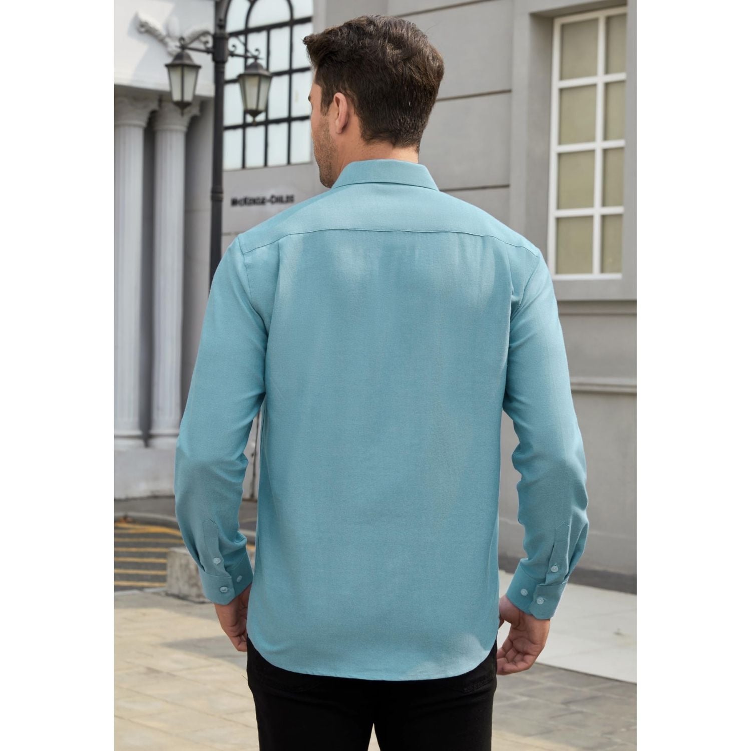 Hisdern Men's Haze Blue Oxford Shirts with Chest Pocket Date Night