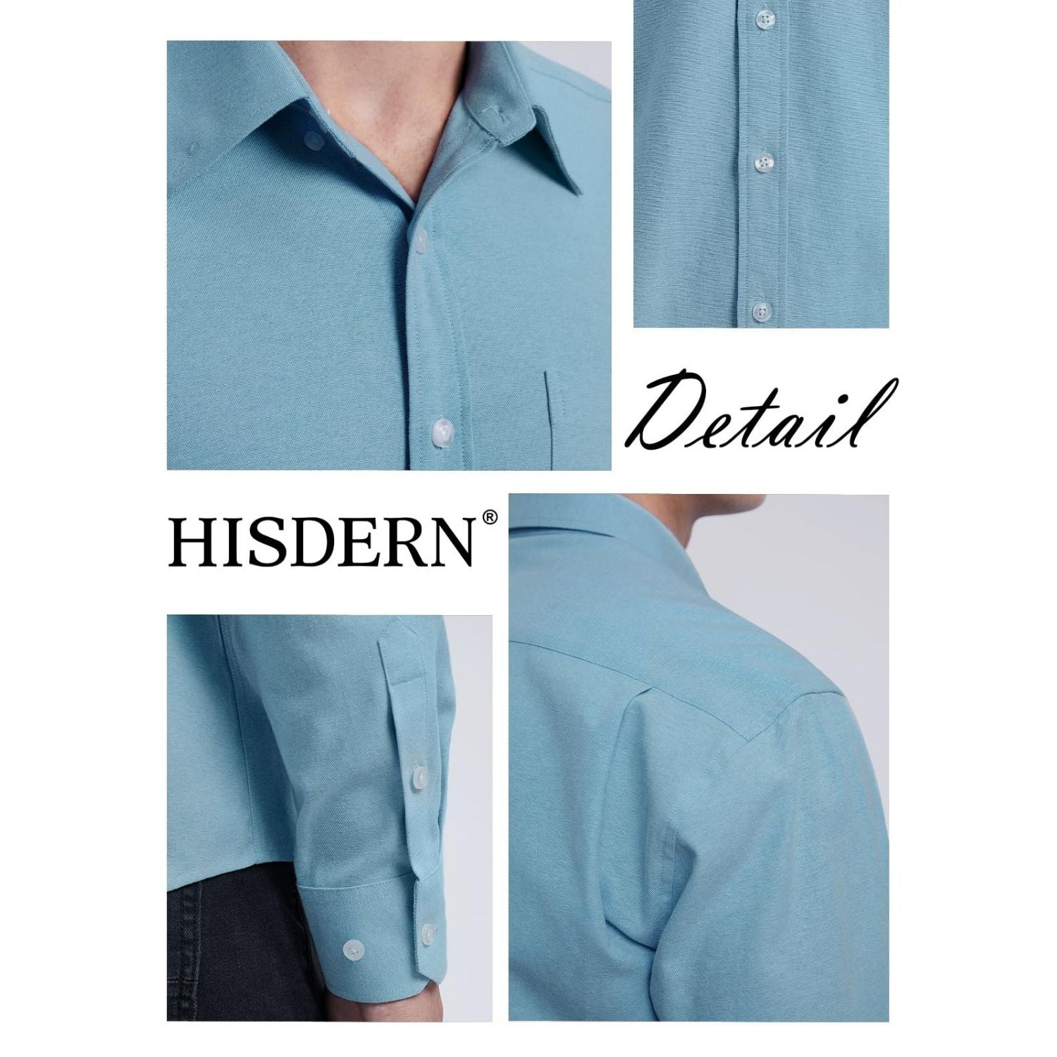 Hisdern Men's Haze Blue Oxford Shirts with Chest Pocket Date Night