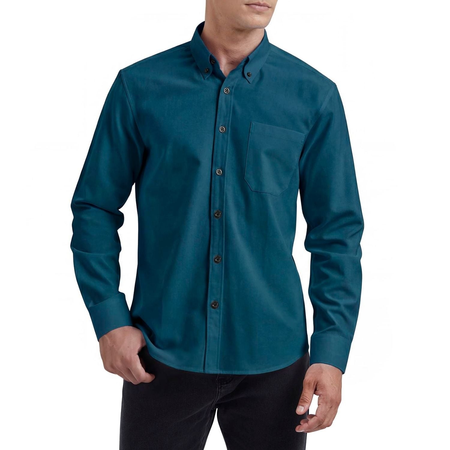 Hisdern Men's Teal Oxford Shirts with Chest Pocket Formal Office