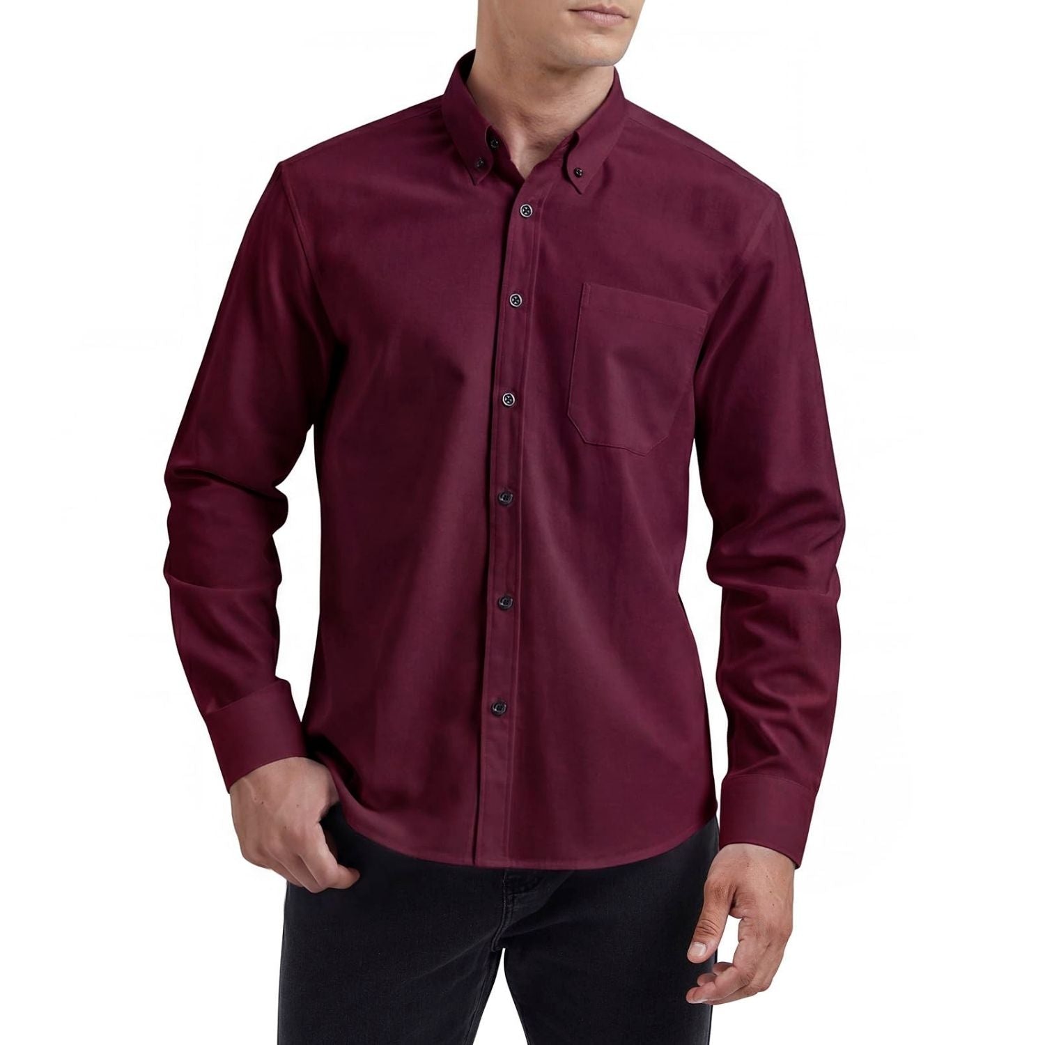 Hisdern Men's Burgundy Oxford Shirts with Chest Pocket Date Night