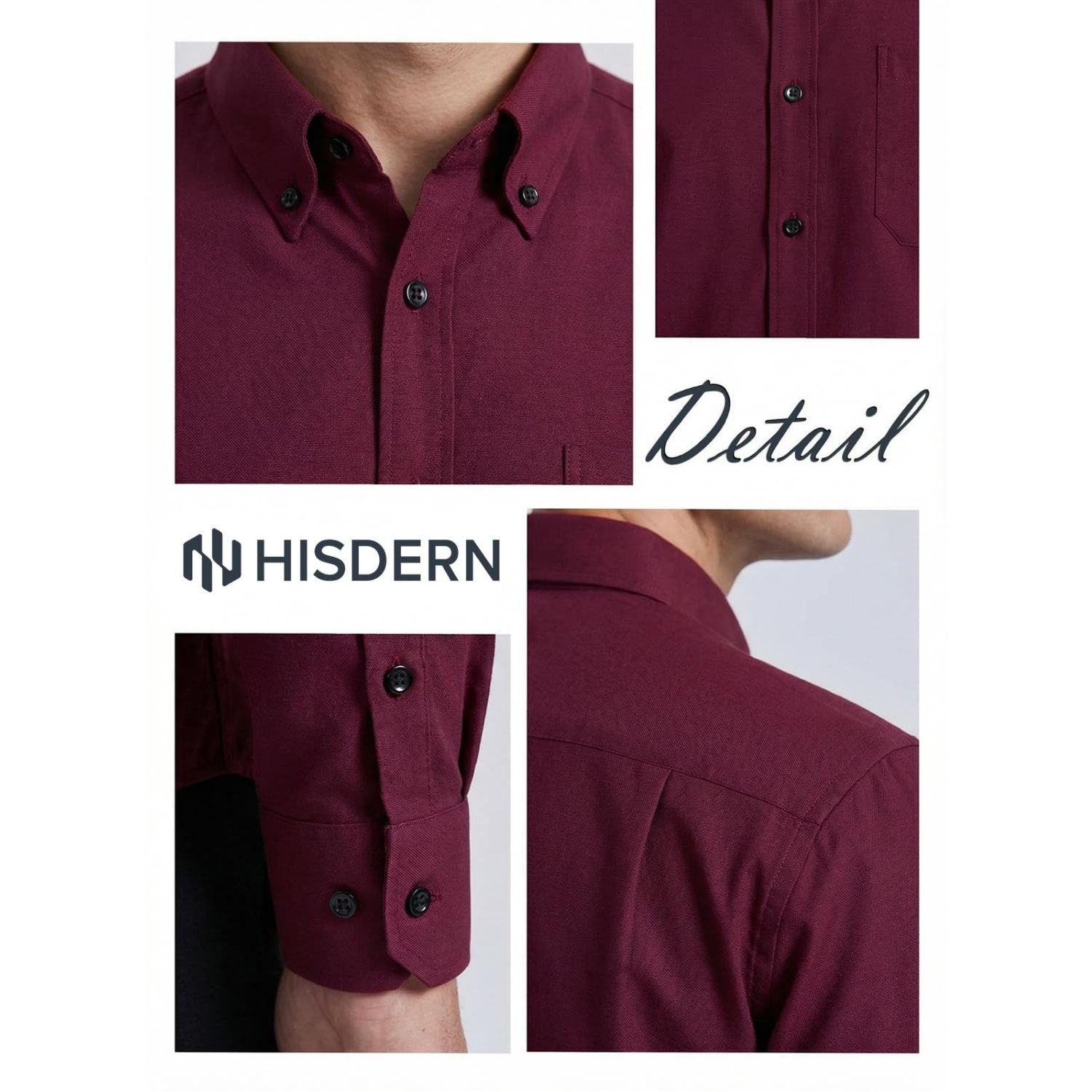 Hisdern Men's Burgundy Oxford Shirts with Chest Pocket Date Night