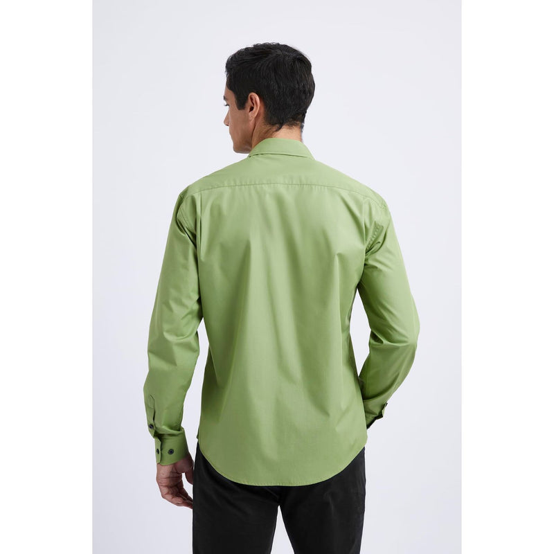 Casual Formal Shirt with Pocket - GREEN-S