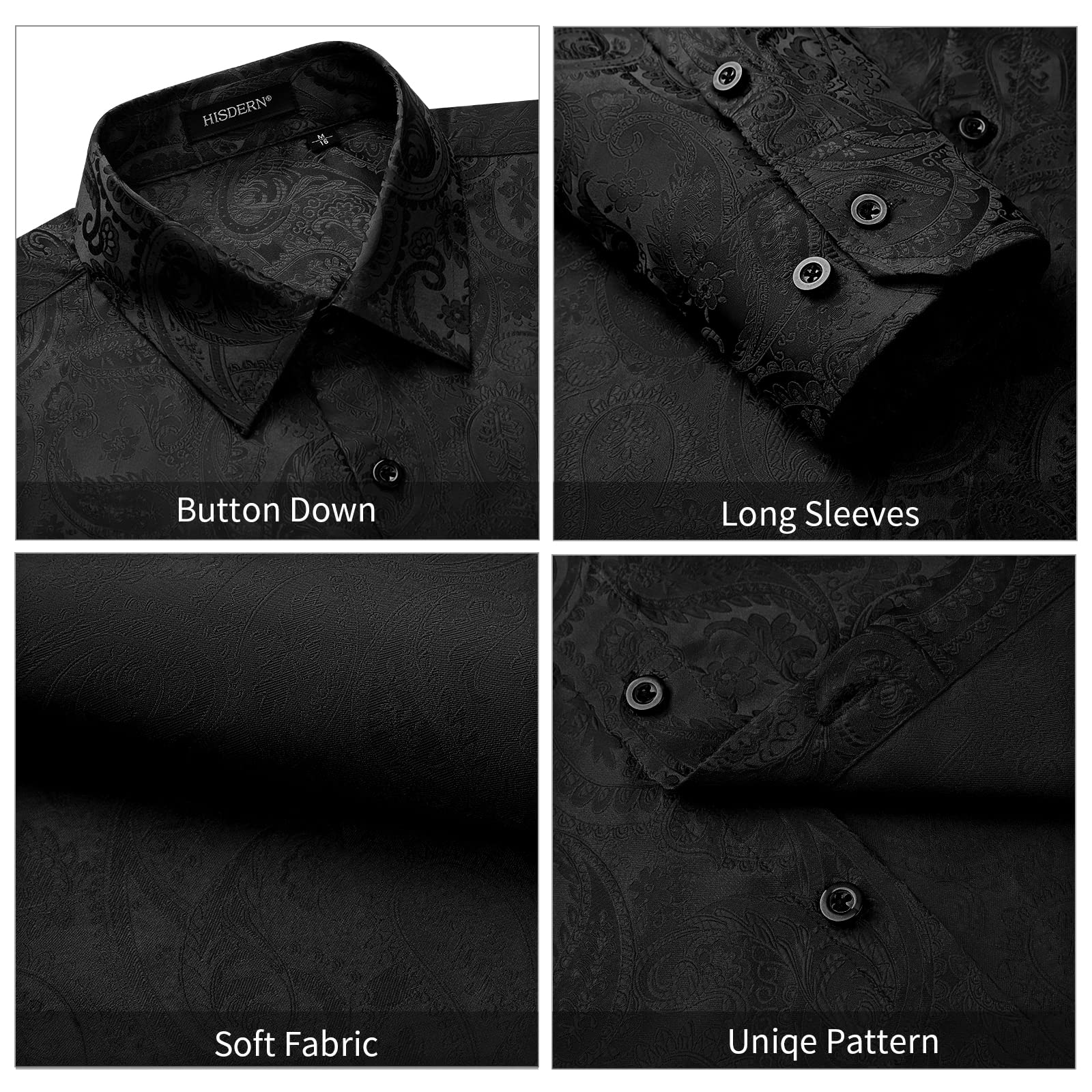 Floral Satin Dress Shirt - BLACK-2