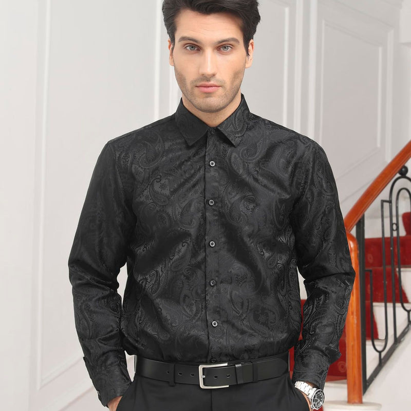 Men's Long Sleeve Shiny Shirt - BLACK2