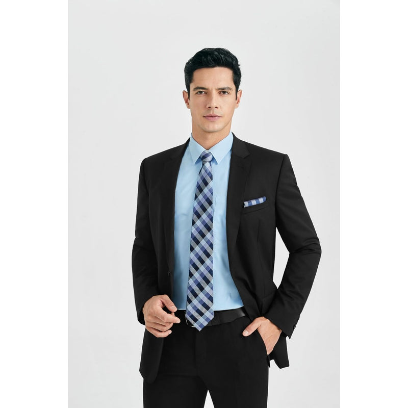 Men's Shirt with Tie Handkerchief Set - BLUE/STRIEPD