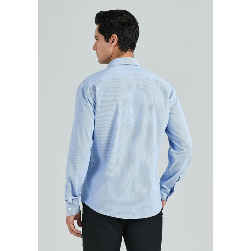 Men's Casual Long Sleeve Striped Shirt - BLUE