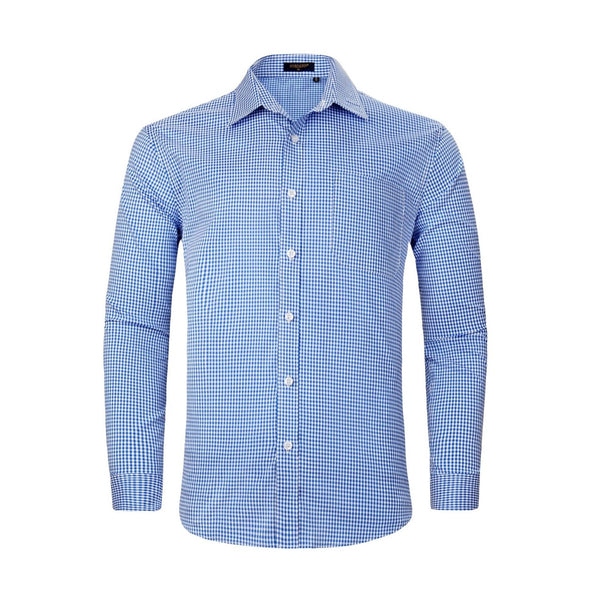 Men's Casual Long Sleeve Plaid Shirt - BLUE