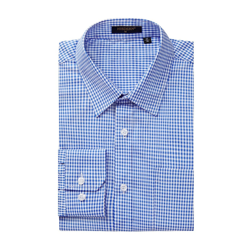 Men's Casual Long Sleeve Plaid Shirt - BLUE