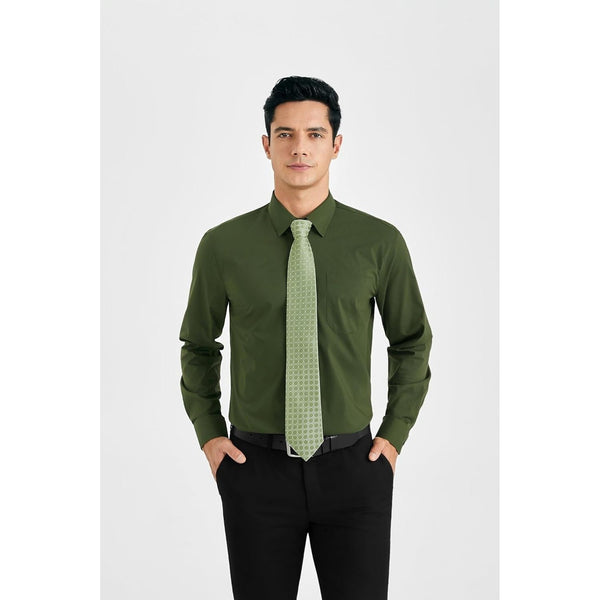 Men's Shirt with Tie Handkerchief Set - EMERALD GREEN/SAGE TIE