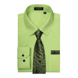 Men's Shirt with Tie Handkerchief Set - LIGHT GREEN/BLACK