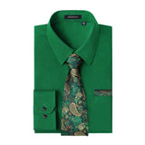 Men's Shirt with Tie Handkerchief Set - GREEN2/PAISLEY