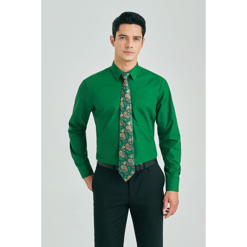 Men's Shirt with Tie Handkerchief Set - GREEN2/PAISLEY