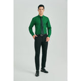 Men's Shirt with Tie Handkerchief Set - GREEN/BLACK