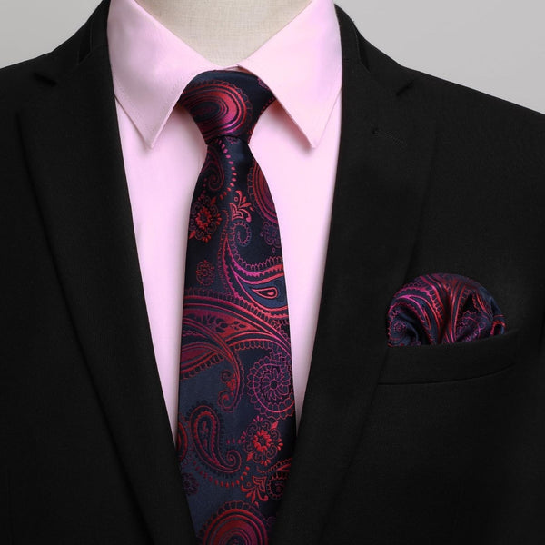 Men's Shirt with Tie Handkerchief Set - PINK/PAISLEY