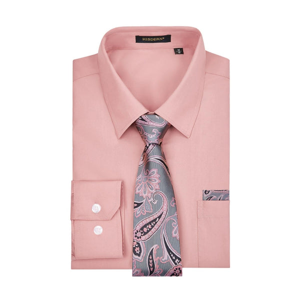 Men's Shirt with Tie Handkerchief Set - DUSTY PINK