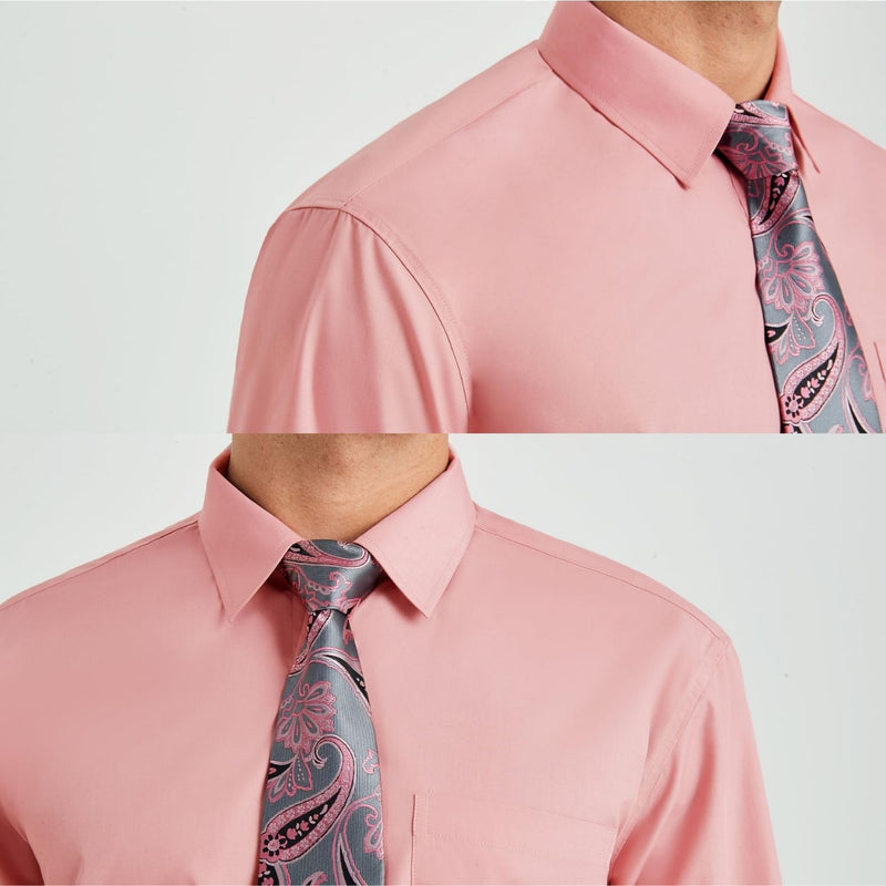 Men's Shirt with Tie Handkerchief Set - DUSTY PINK