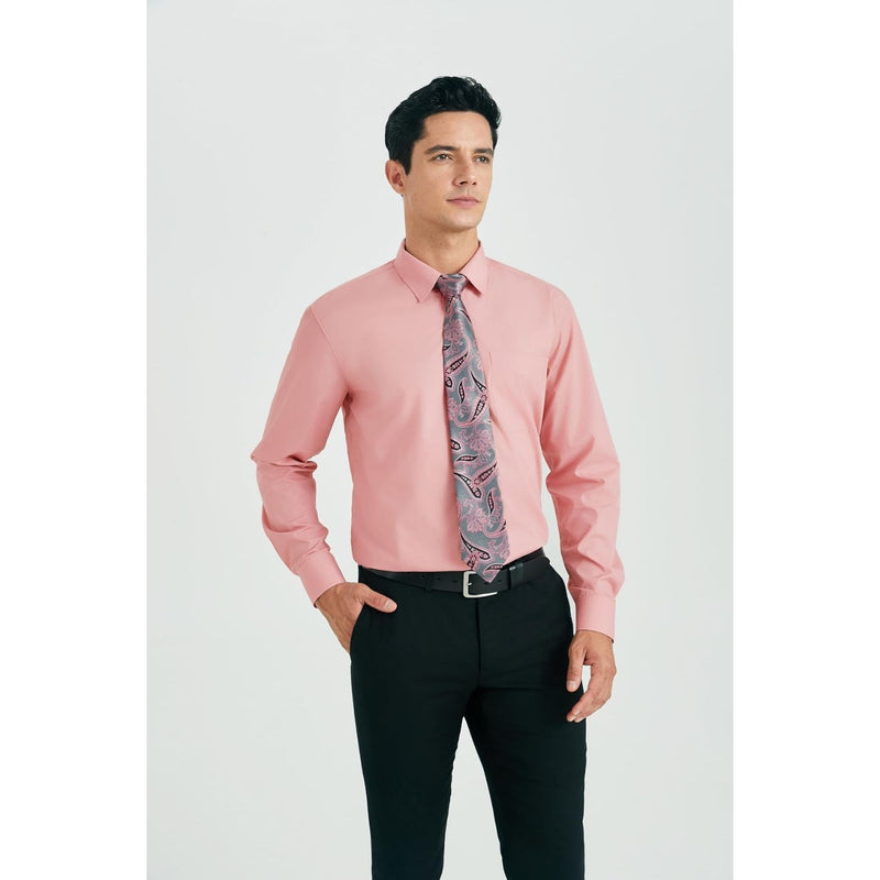 Men's Shirt with Tie Handkerchief Set - DUSTY PINK