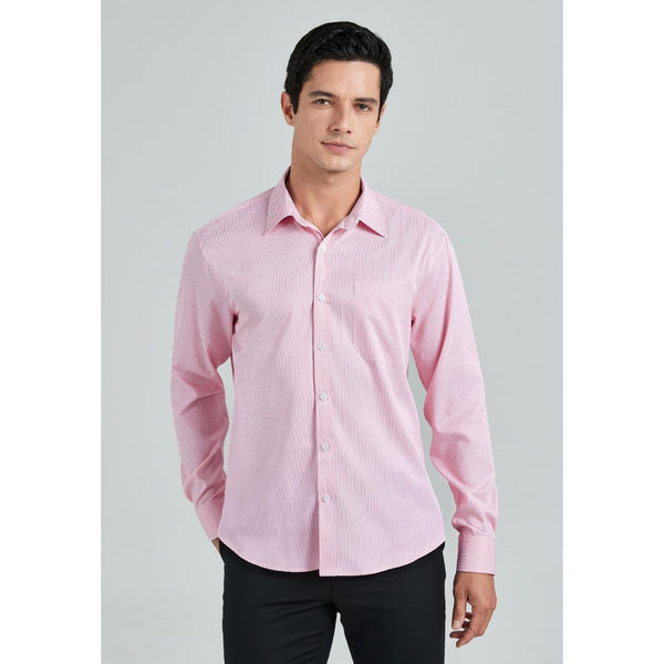 Men's Casual Long Sleeve Striped Shirt - PINK