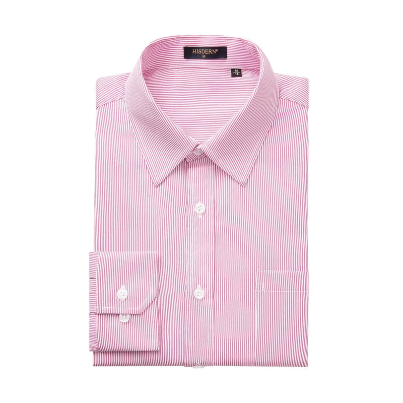 Men's Casual Long Sleeve Striped Shirt - PINK