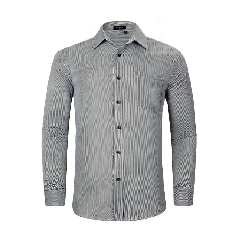 Men's Casual Long Sleeve Striped Shirt - BLACK