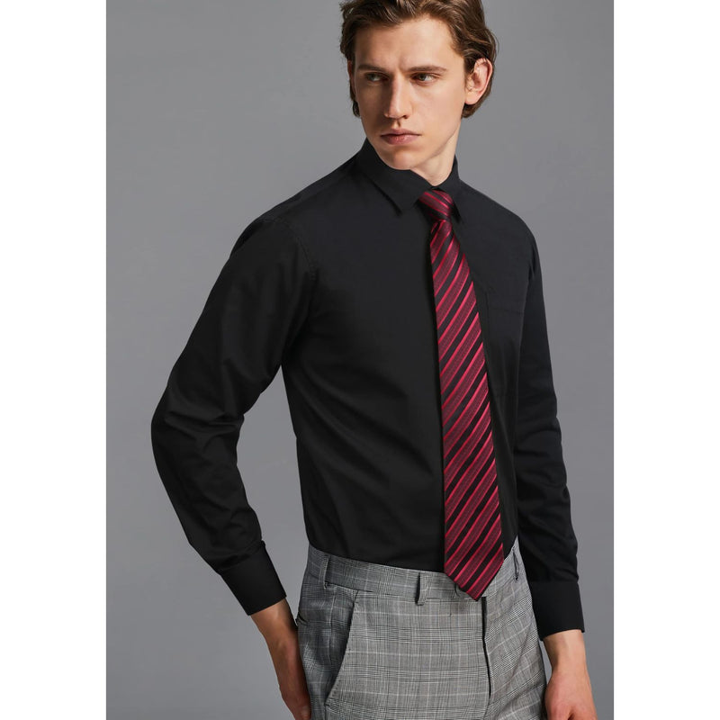 Men's Shirt with Tie Handkerchief Set - BLACK-3