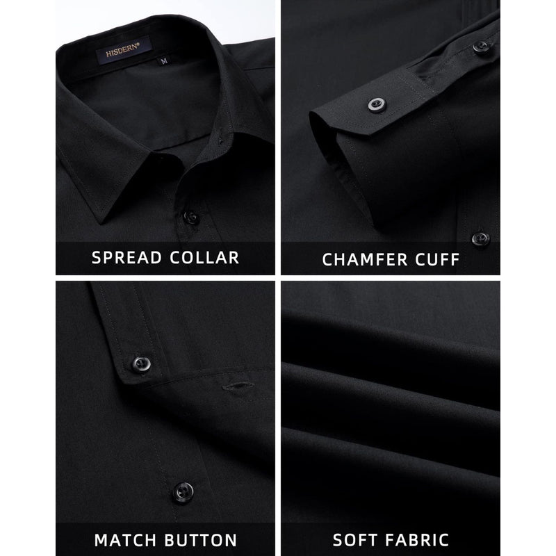 Men's Shirt with Tie Handkerchief Set - BLACK-3