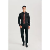 Men's Shirt with Tie Handkerchief Set - BLACK/RED