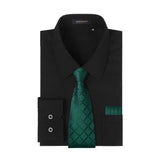 Men's Shirt with Tie Handkerchief Set - BLACK/GREEN