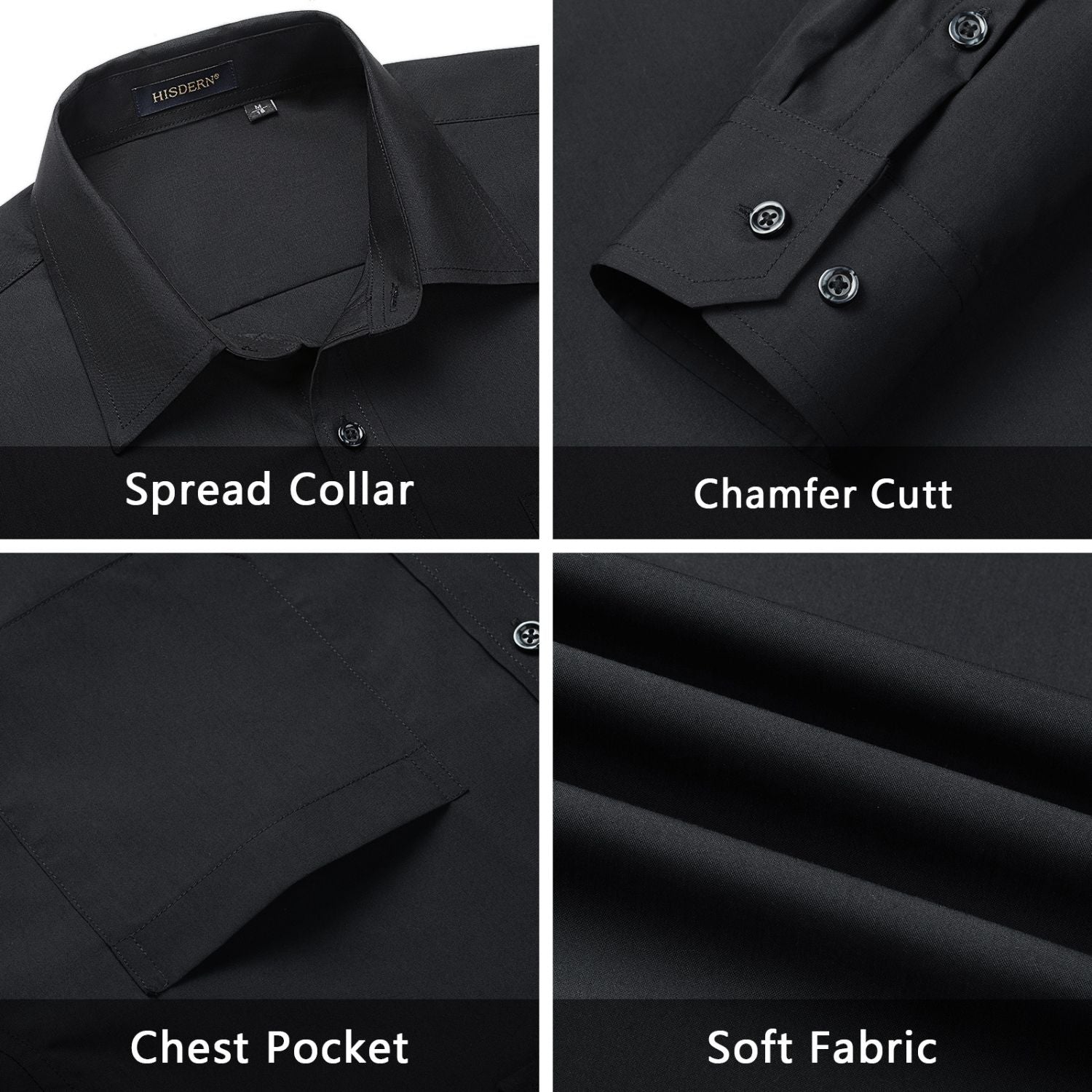 Men's Shirt with Tie Handkerchief Set - 01-BLACK