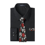 Men's Shirt with Tie Handkerchief Set - BLACK/FLORAL