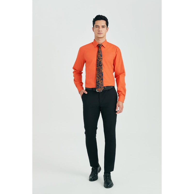 Men's Shirt with Tie Handkerchief Set - ORANGE/BLACK