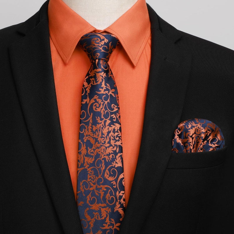 Men's Shirt with Tie Handkerchief Set - ORANGE/PAISLEY