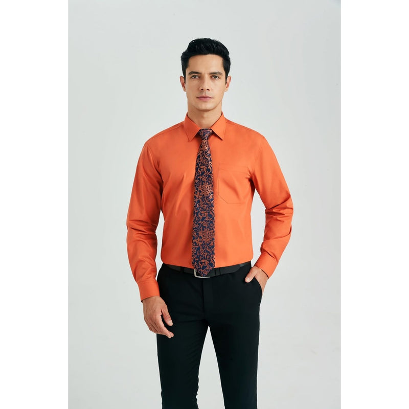 Men's Shirt with Tie Handkerchief Set - ORANGE/PAISLEY