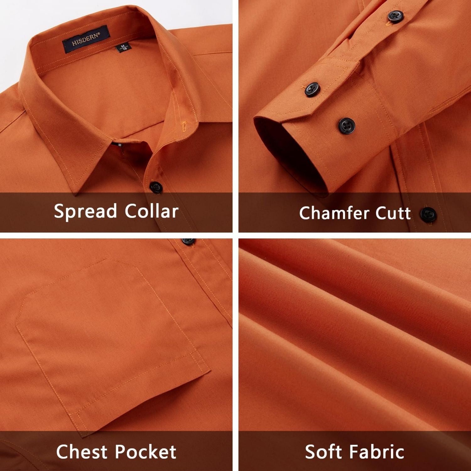 Hisdern Wrinkle-resistant Orange Dress Shirt and Matching Checked Tie