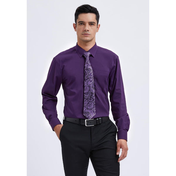 Men's Shirt with Tie Handkerchief Set - PURPLE