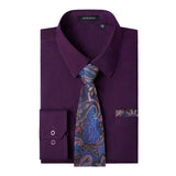 Men's Shirt with Tie Handkerchief Set - PURPLE/BLUE TIE