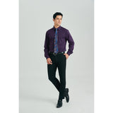 Men's Shirt with Tie Handkerchief Set - PURPLE/BLUE TIE