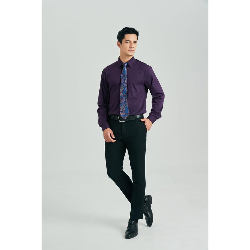 Men's Shirt with Tie Handkerchief Set - PURPLE/BLUE TIE