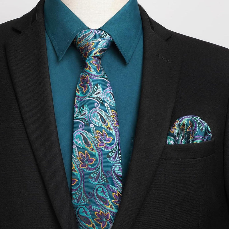 Men's Shirt with Tie Handkerchief Set - TEAL