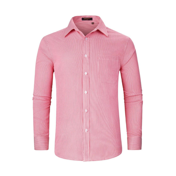 Men's Casual Long Sleeve Striped Shirt - RED