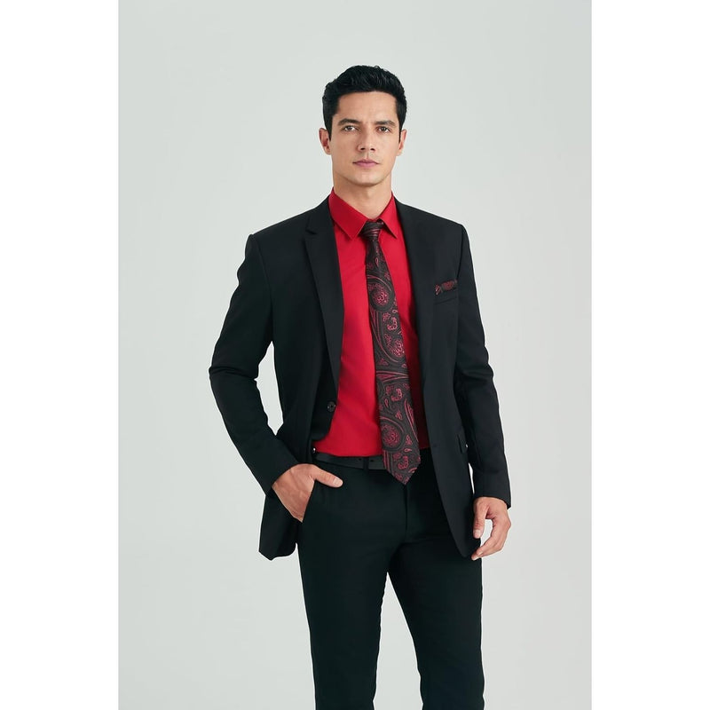 Men's Shirt with Tie Handkerchief Set - RED LIGHT