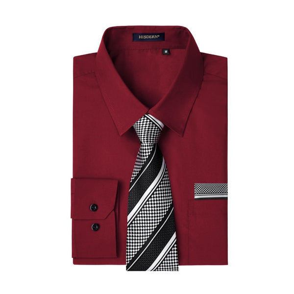 Men's Shirt with Tie Handkerchief Set - RED