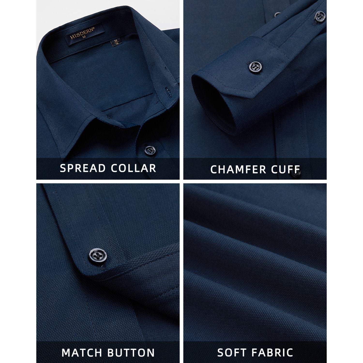 Hisdern Men's Navy Blue Collar Shirt Formal Wear Regular Fit with Pocket