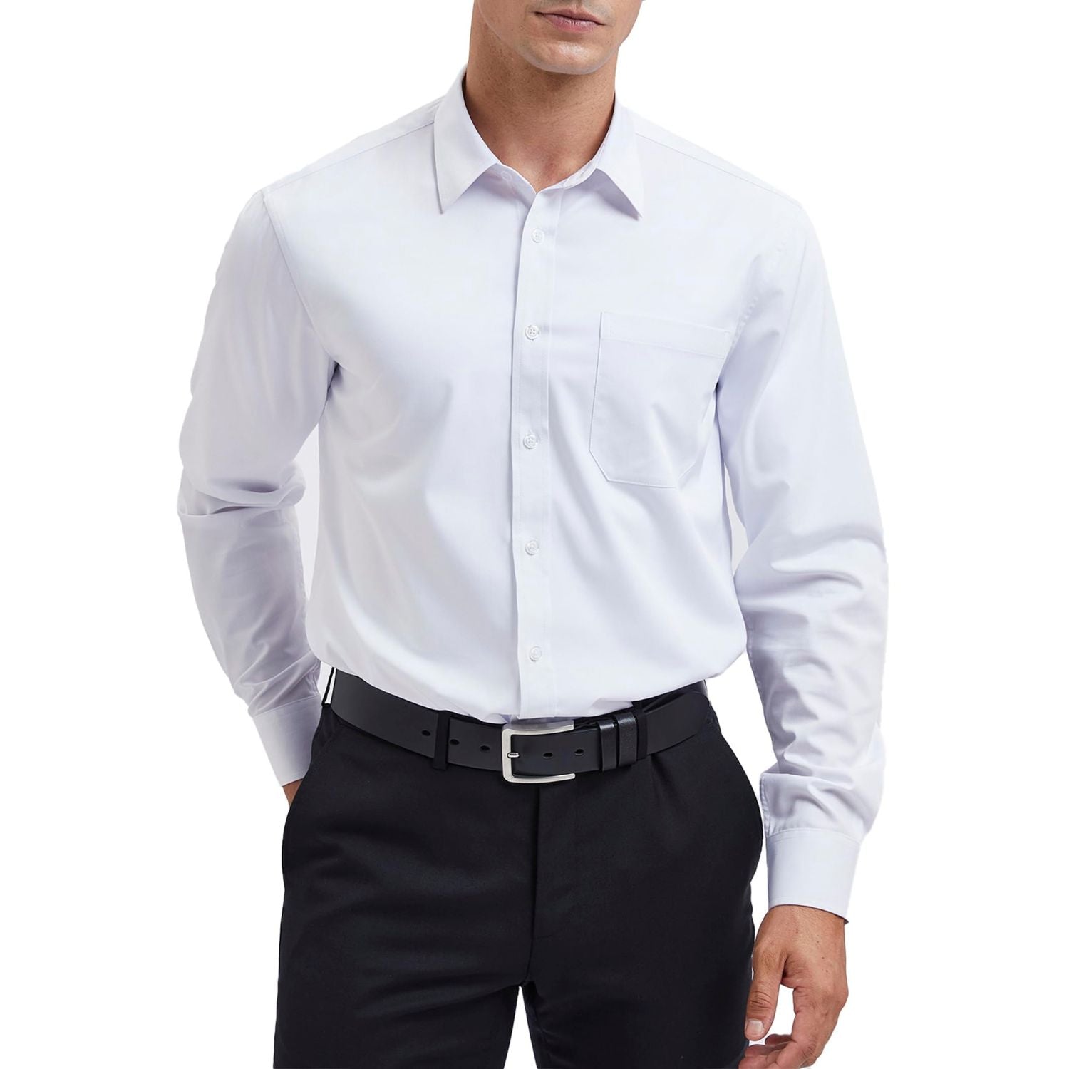 Hisdern Men's Dress Shirt Bamboo Fiber Shirt Regular Fit White for Business
