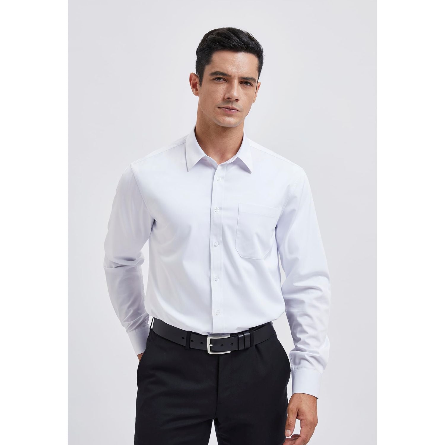 Hisdern Men's Dress Shirt Bamboo Fiber Shirt Regular Fit White for Business