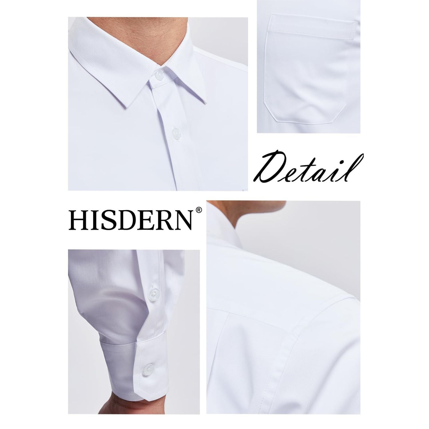 Hisdern Men's Dress Shirt Bamboo Fiber Shirt Regular Fit White for Business