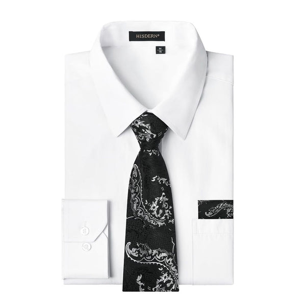 Men's Shirt with Tie Handkerchief Set - WHITE/PAISLEY