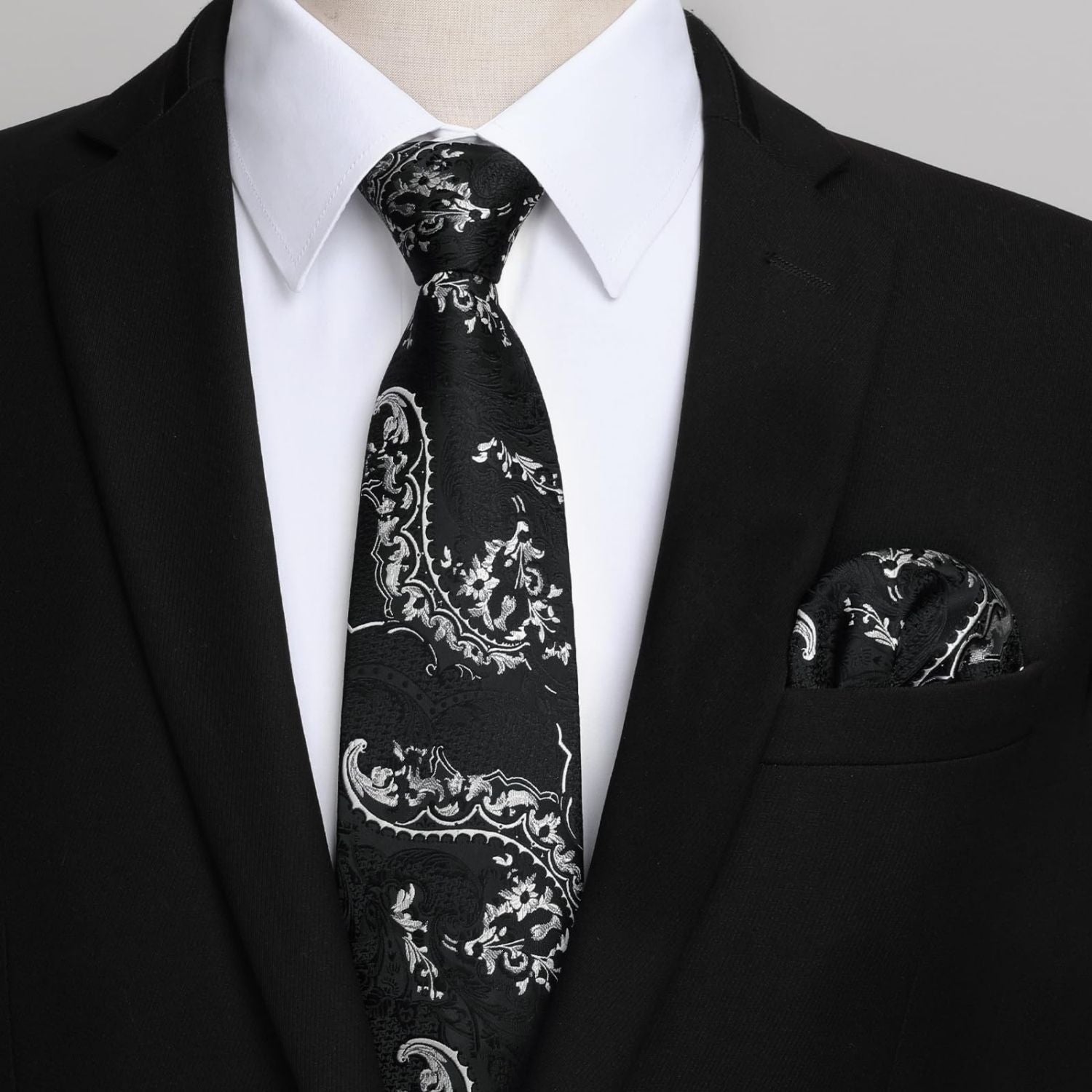 Men's Shirt with Tie Handkerchief Set - WHITE/PAISLEY