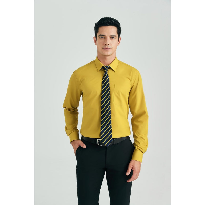 Men's Shirt with Tie Handkerchief Set - YELLOW/STRIPED