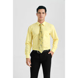 Men's Shirt with Tie Handkerchief Set - LIGHT YELLOW/GOLD